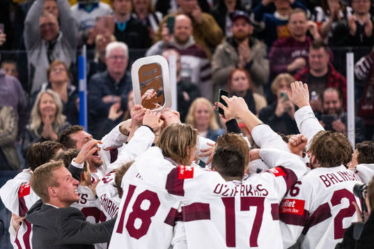 Players of Latvia celebrate