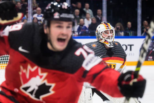 Goaltender Mathias Niederberger of Germany sees Samuel