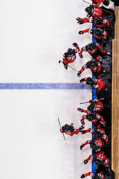 Cody Glass and Samuel Blais of Canada celebrate the 3-2