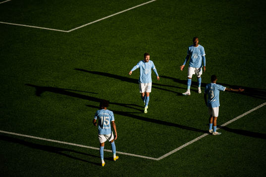 Malmö FFs Joseph Ceesay, Lasse Nielsen, Derek Cornelius