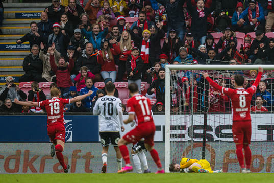 Mathias Dyngeland of Brann saves a penalty kick
