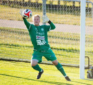 Bjärnums målvakt Jacob Holmberg i matchen i DM mellan IFK