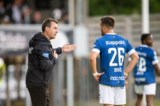Trelleborgs tränare Stefan Jacobsson och Haris Brkic