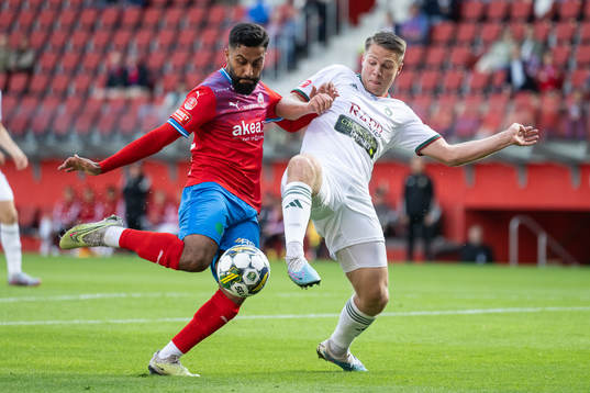 Helsingborgs Amin Al-Hamawi och Skövde AIKs Gustav Broman