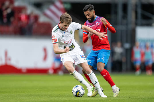 Skövde AIKs Mikael Mörk och Helsingborgs Amin Al-Hamawi