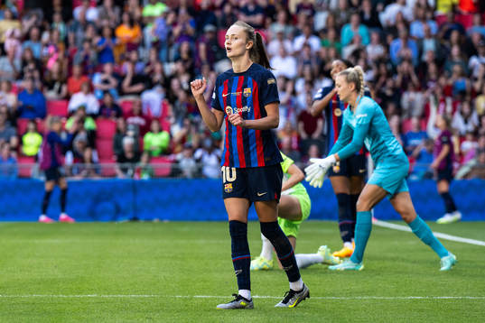 Caroline Graham Hansen of Barcelona looks dejected