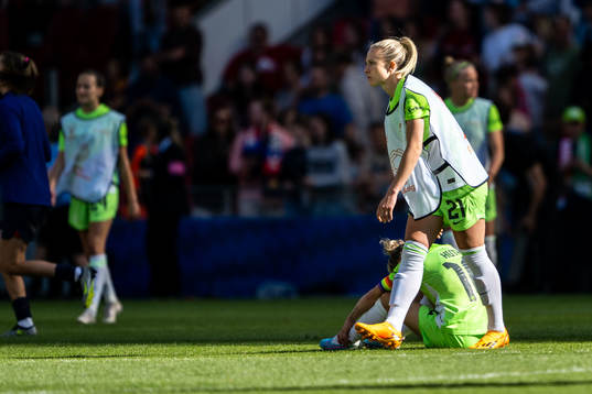 Rebecka Blomqvist of Wolfsburg looks dejected