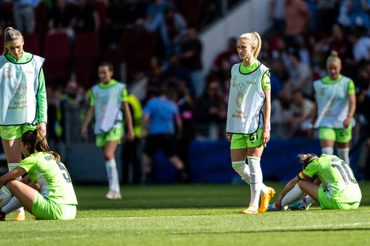 Rebecka Blomqvist of Wolfsburg looks dejected