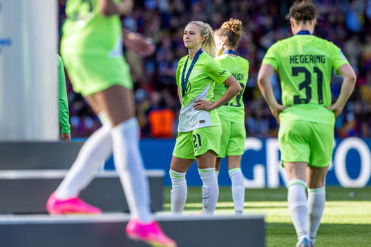 Rebecka Blomqvist of Wolfsburg looks dejected