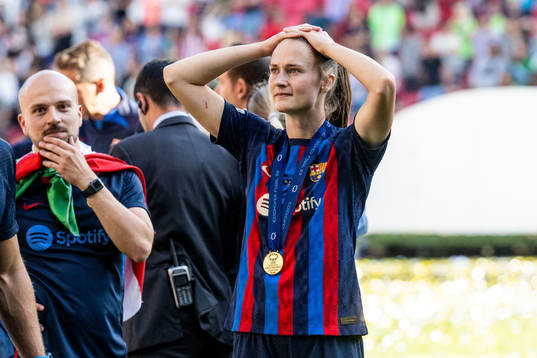 Caroline Graham Hansen of Barcelona celebrates