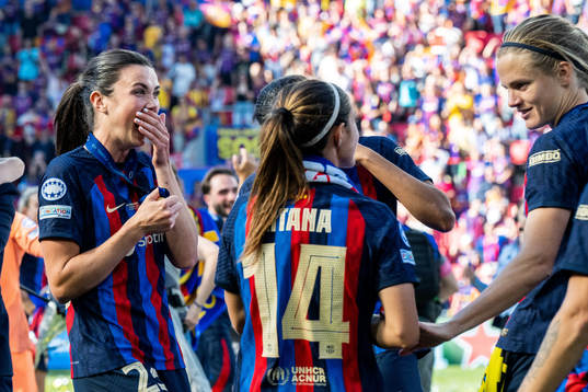Ingrid Syrstad Engen of Barcelona celebrates