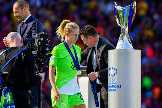 Rebecka Blomqvist of Wolfsburg looks dejected
