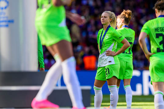 Rebecka Blomqvist of Wolfsburg looks dejected