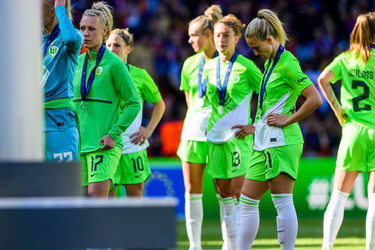 Rebecka Blomqvist of Wolfsburg looks dejected