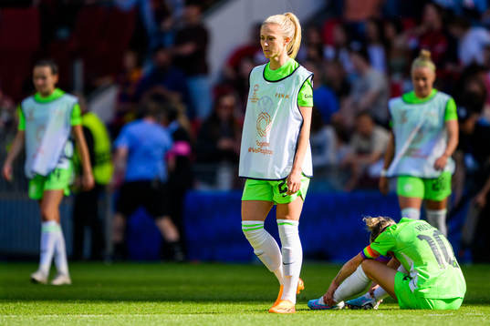 Rebecka Blomqvist of Wolfsburg looks dejected