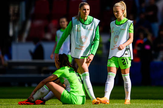 Rebecka Blomqvist of Wolfsburg looks dejected