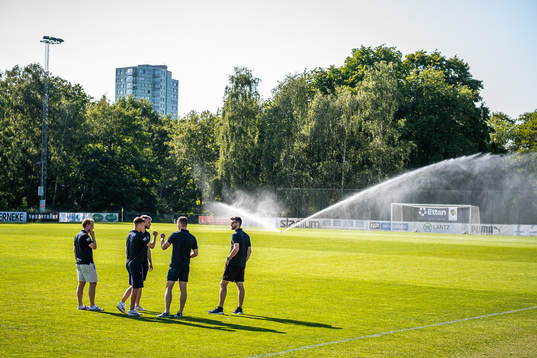 Ängelholms spelare känner på gräsmattan på Harlyckans