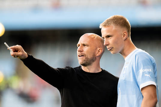 Malmö FFs tränare Henrik Rydström och Daniel Gudjohnsen