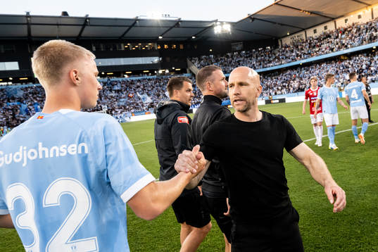 Malmö FFs Daniel Gudjohnsen och tränare Henrik Rydström