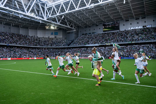 Hammarbys spelare jublar vid slutsignalen