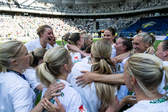 Hammarbys spelare jublar vid slutsignalen