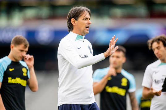 Simone Inzaghi, head coach of Inter, at a training session