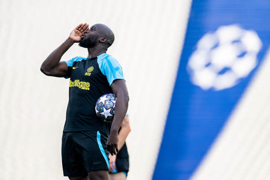 Romelu Lukaku of Inter at a training session