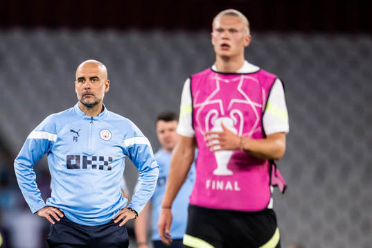 Pep Guardiola, head coach and Erling Braut Haaland of