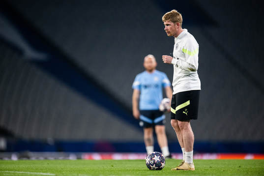 Kevin De Bruyne of Manchester City at a training session