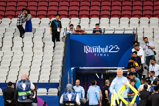 Pep Guardiola, head coach of Manchester City, arrives at a