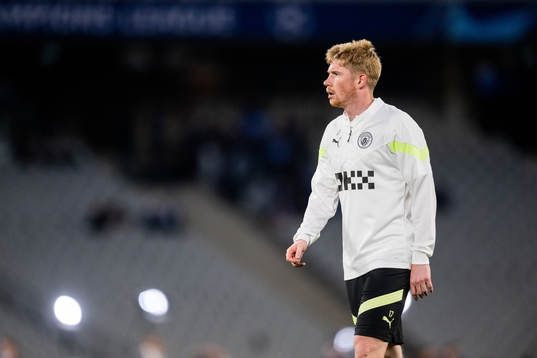 Kevin De Bruyne of Manchester City at a training session