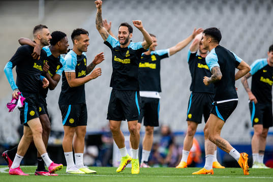Hakan Calhanoglu of Inter at a training session