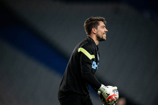 Goalkeeper Stefan Ortega of Manchester City at a training