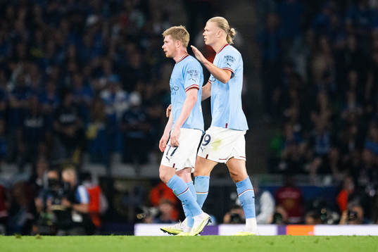 Kevin De Bruyne and Erling Braut Haaland of Manchester City