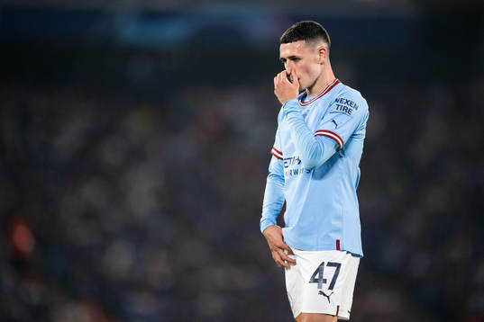 Phil Foden of Manchester City looks dejected