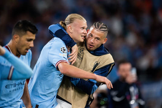 Erling Braut Haaland and Kalvin Phillips of Manchester City