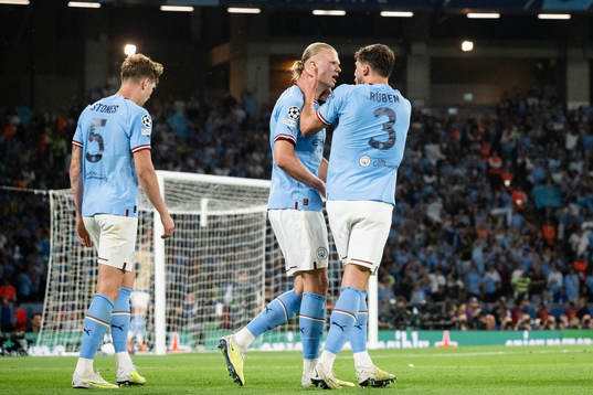 John Stones, Erling Braut Haaland and Ruben Dias of