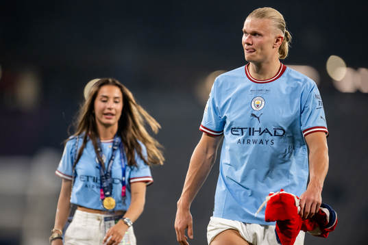 Erling Braut Haaland of Manchester City and Isabel Haugseng