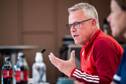 Janne Andersson, head coach of Sweden, at a press conference