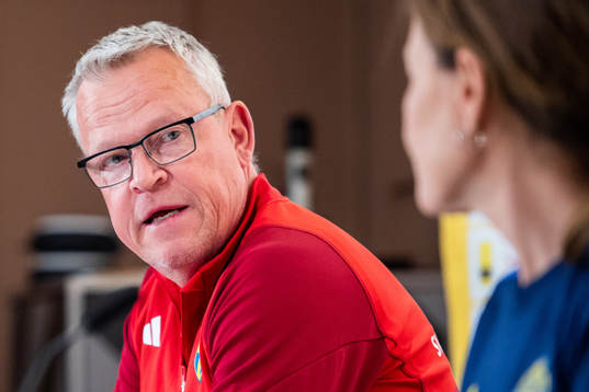 Janne Andersson, head coach of Sweden, at a press conference