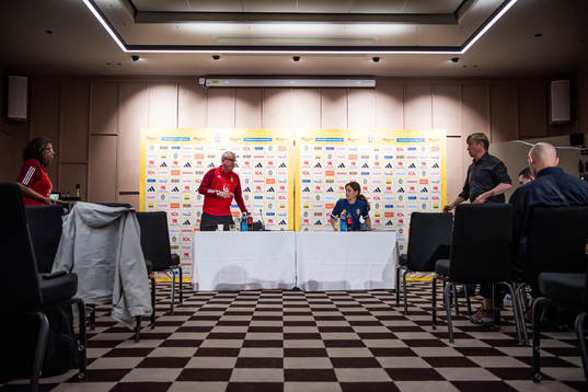 Janne Andersson, head coach of Sweden, at a press conference