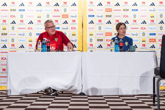 Janne Andersson, head coach of Sweden, at a press conference
