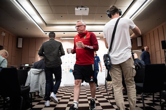 Janne Andersson, head coach of Sweden, at a press conference
