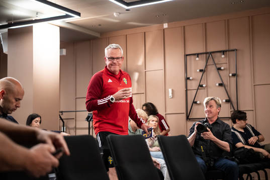 Janne Andersson, head coach of Sweden, at a press conference