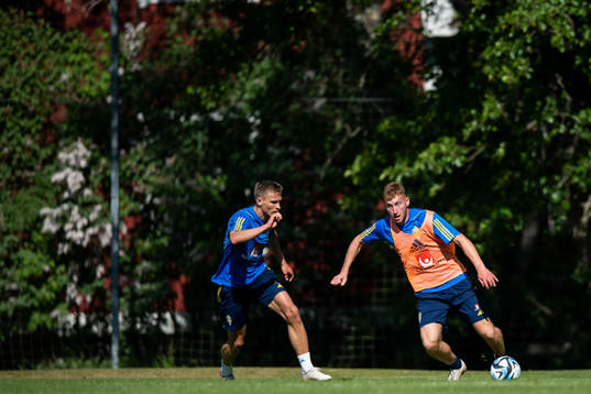 Carl Starfelt and Dejan Kulusevski of the Swedish national