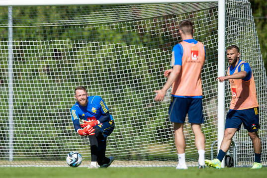 Goalkeeper Viktor Johansson and Jesper Karlström of the