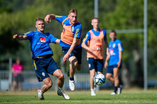 Carl Starfelt and Dejan Kulusevski of the Swedish national