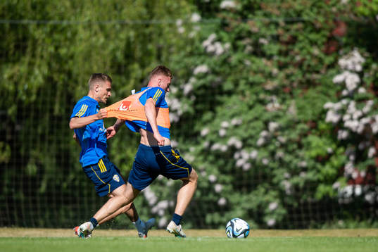 Carl Starfelt and Dejan Kulusevski of the Swedish national