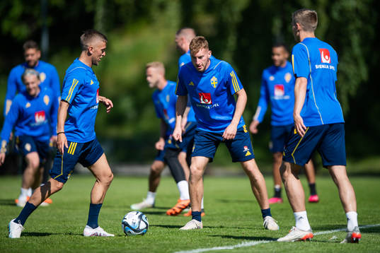 Jesper Karlsson and Dejan Kulusevski of the Swedish