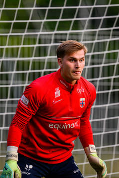 Goalkeeper Mads Hedenstad Christiansen of the Norwegian